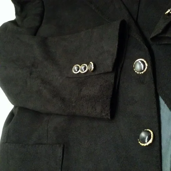 Vintage 80s Ratner USA-Made Tailored Suede Blazer Men-44 Sporty 2-Button Black